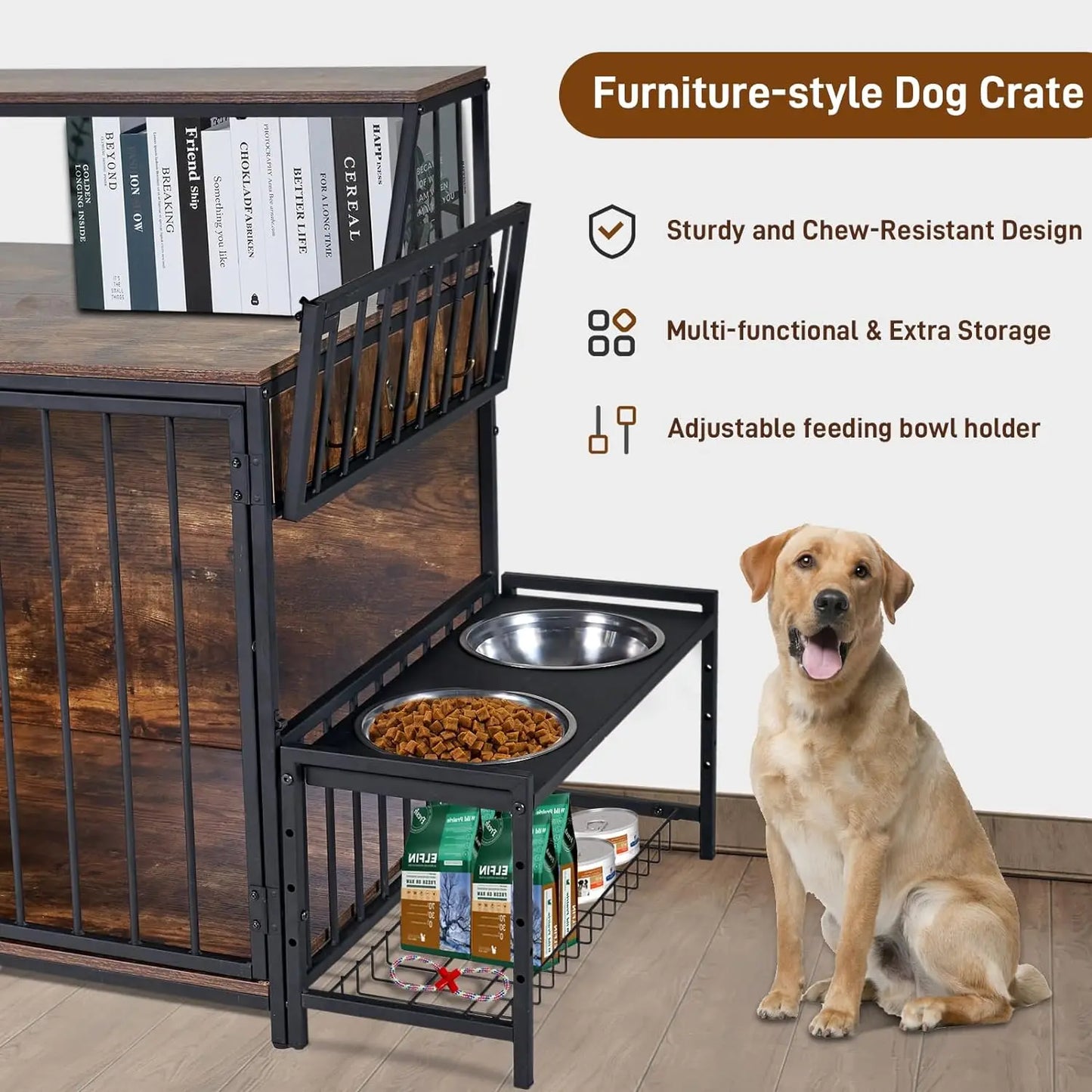 Large Dog Crate Furniture, Heavy Duty Dog Kennel Furniture for Large Dog, Furniture Style, Wooden Side Table Dog Crate Cage