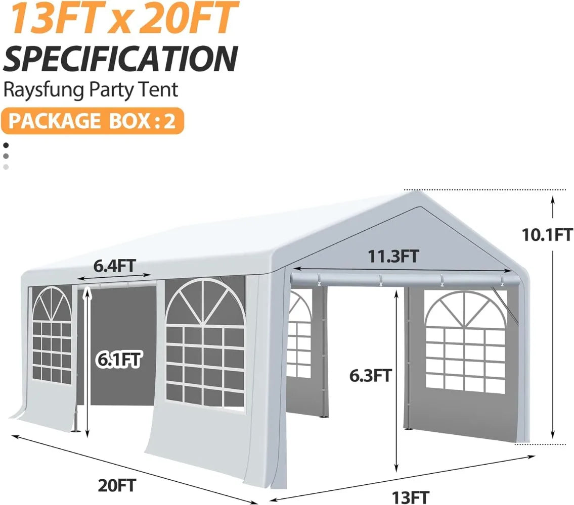 13 x 20Ft Party Tent Heavy Duty Outdoor Wedding Tent with Removable Sidewalls Event Shelters Canopy for Party