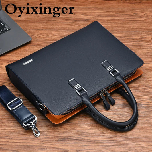 Oyixinger Men's Bag Fashion Leather Shoulder Bag For Man Business Briefcase For 14 15 inch Laptop Casual Large Capacity Handbag