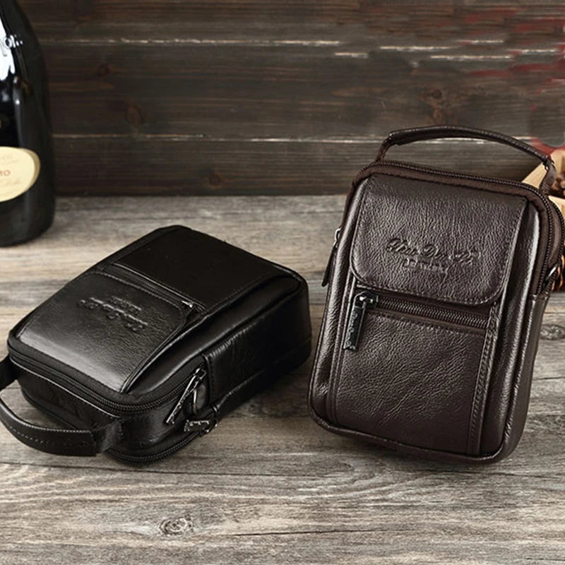 Men Small Shoulder Cross body Bags Handbag Genuine Leather Belt Hip Bum Fanny Waist Pack Real Cowhide Male Mini Messenger Bag