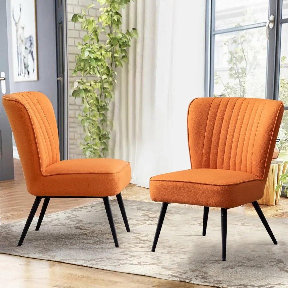 Orange Accent Chair Set of 2 Upholstered Living Room Chairs Modern Bedroom Furniture Sets Armless Slipper Club Chair