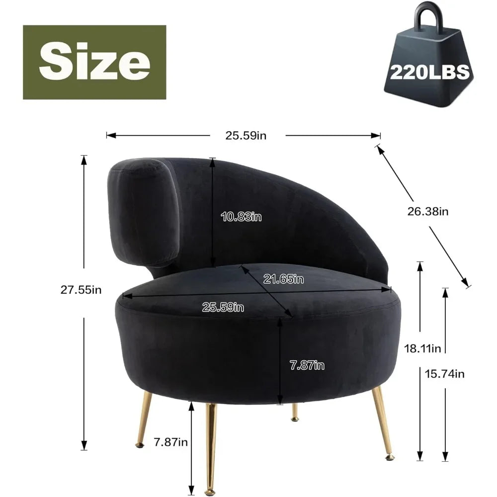 Black Accent Chair, Living Room Barrel Velvet with Golden Feet for Bedroom, Modern Club Chair, Home Furniture Morroco Chair