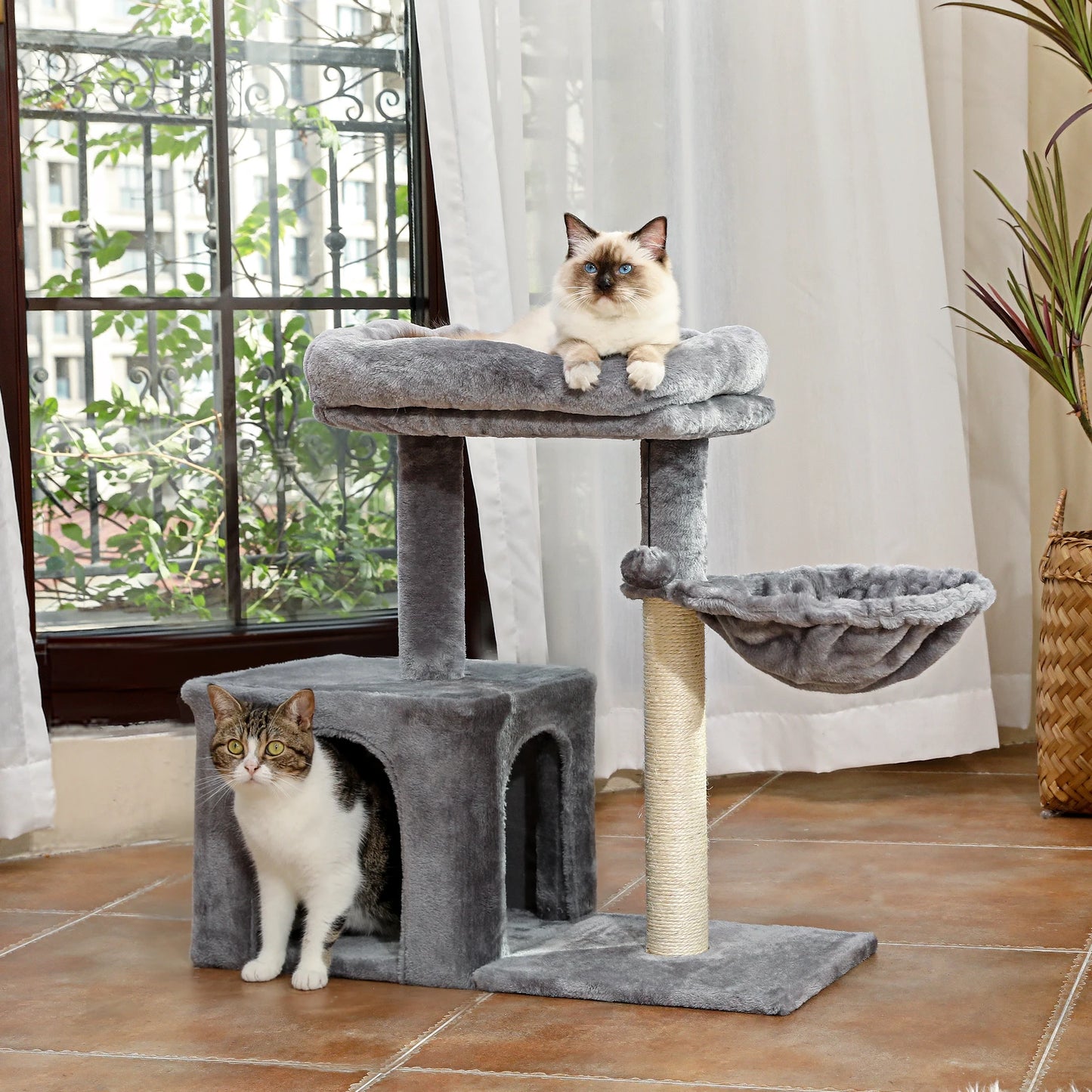 Cat Tree Small Cat Tower Cat Condo for Indoor Cats with Sisal Covered Scratching Post, Deep Hammock for Kittens and Small Cats