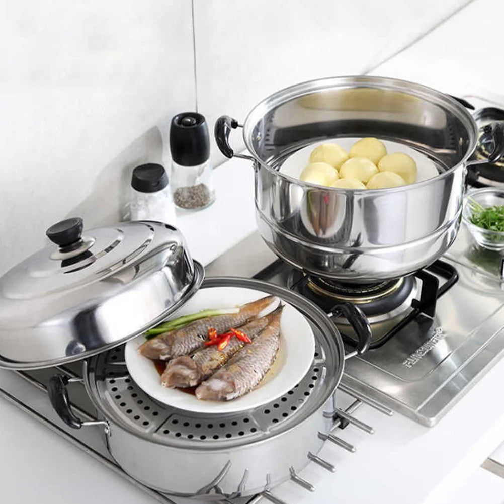 Stainless Steel Steamer Pot Steaming Cookware Stockpot Sauce Pot Three Layer Steamer Pot Soup Pot for Cooking