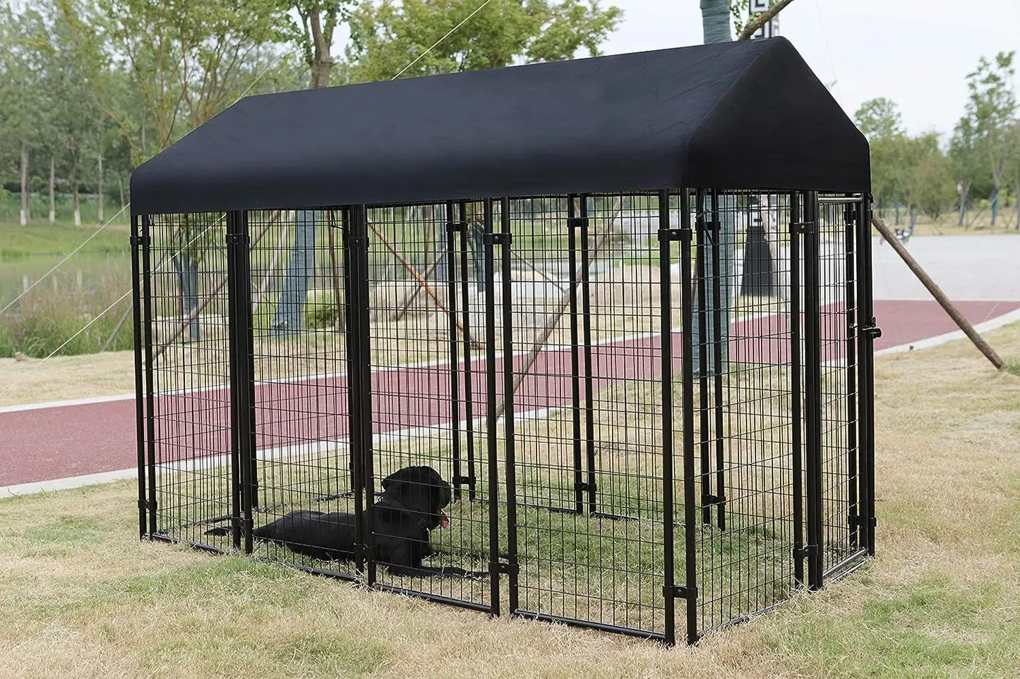 Welded Rectangular Outdoor Secure Wire Crate Kennel for Cat, Dog Large, Black, 102 x 48 x 72 Inches