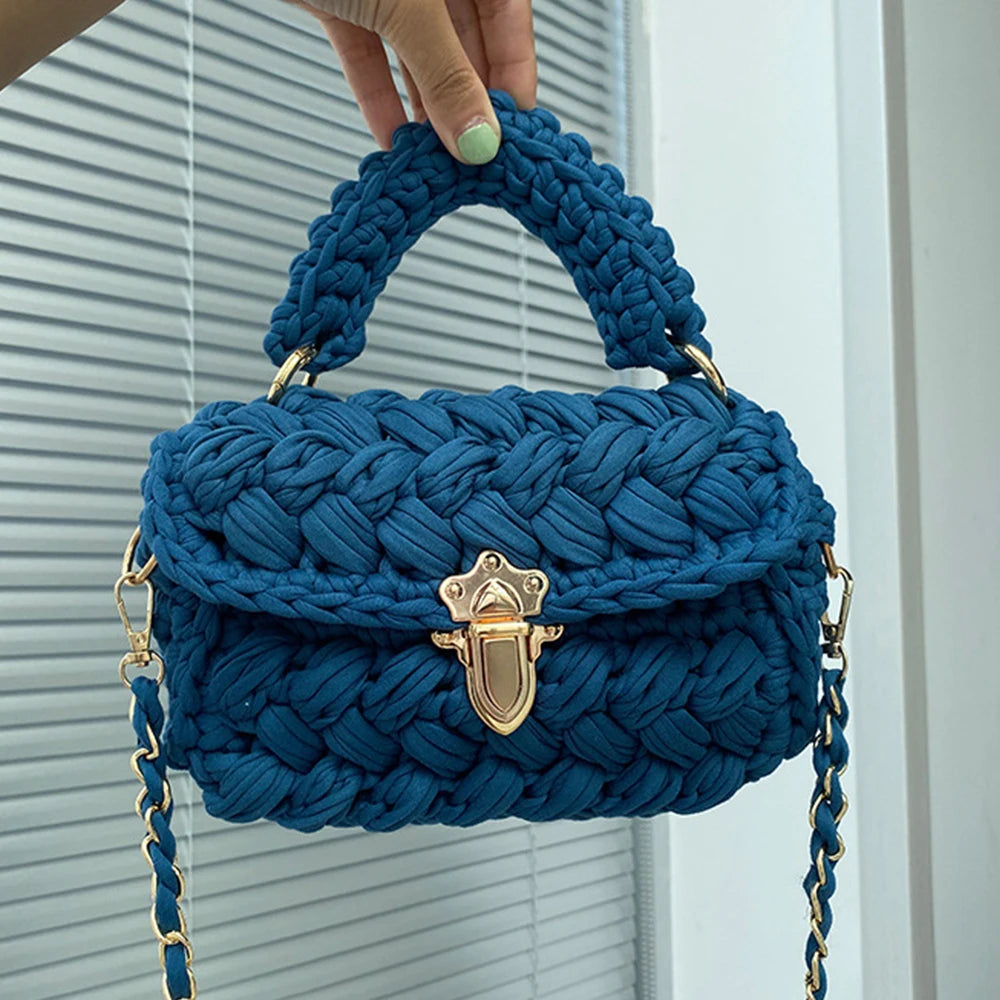 Fashion Rope Knitting Women Handbag Designer Chains Woven Shoulder Crossbody Bags for Women 2021 Small Square Flap Lady Purses