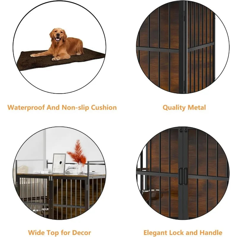 ROOMTEC Dog Crate Furniture-Style Cages for Small Dogs Indoor Heavy Duty Super Sturdy Dog Kennels with 2 Stainless Steel Bowls