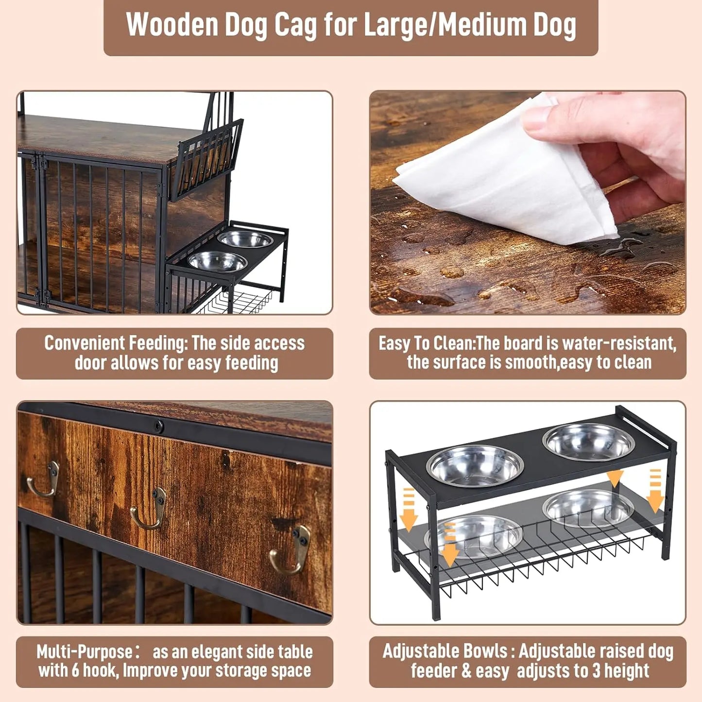 Large Dog Crate Furniture, Heavy Duty Dog Kennel Furniture for Large Dog, Furniture Style, Wooden Side Table Dog Crate Cage