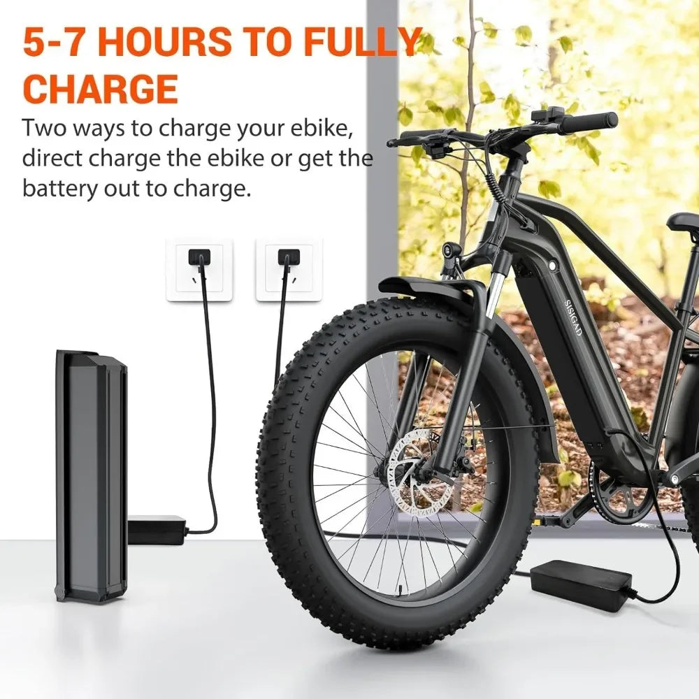 Fat Tire Electric Bike, 26 Inch All-Terrain, Peak 1400W Motor, 50 Mile Range & 32MPH Top Speed, 48V 15Ah Battery