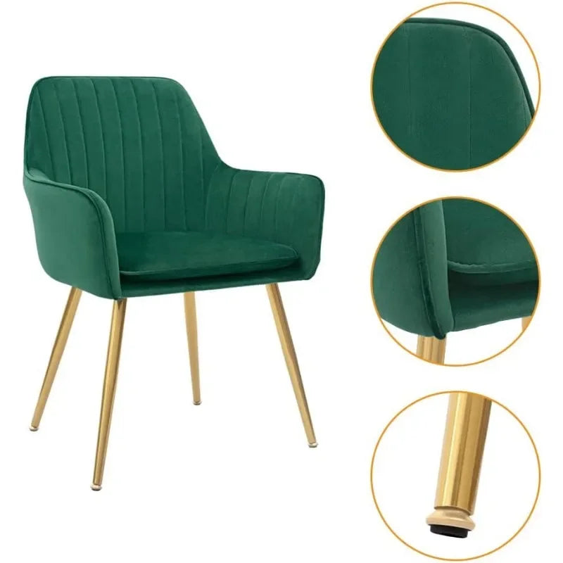 Furniture Modern Living Dining Room Accent Arm Chairs Club Guest with Gold Metal Legs, Set of 2, Green