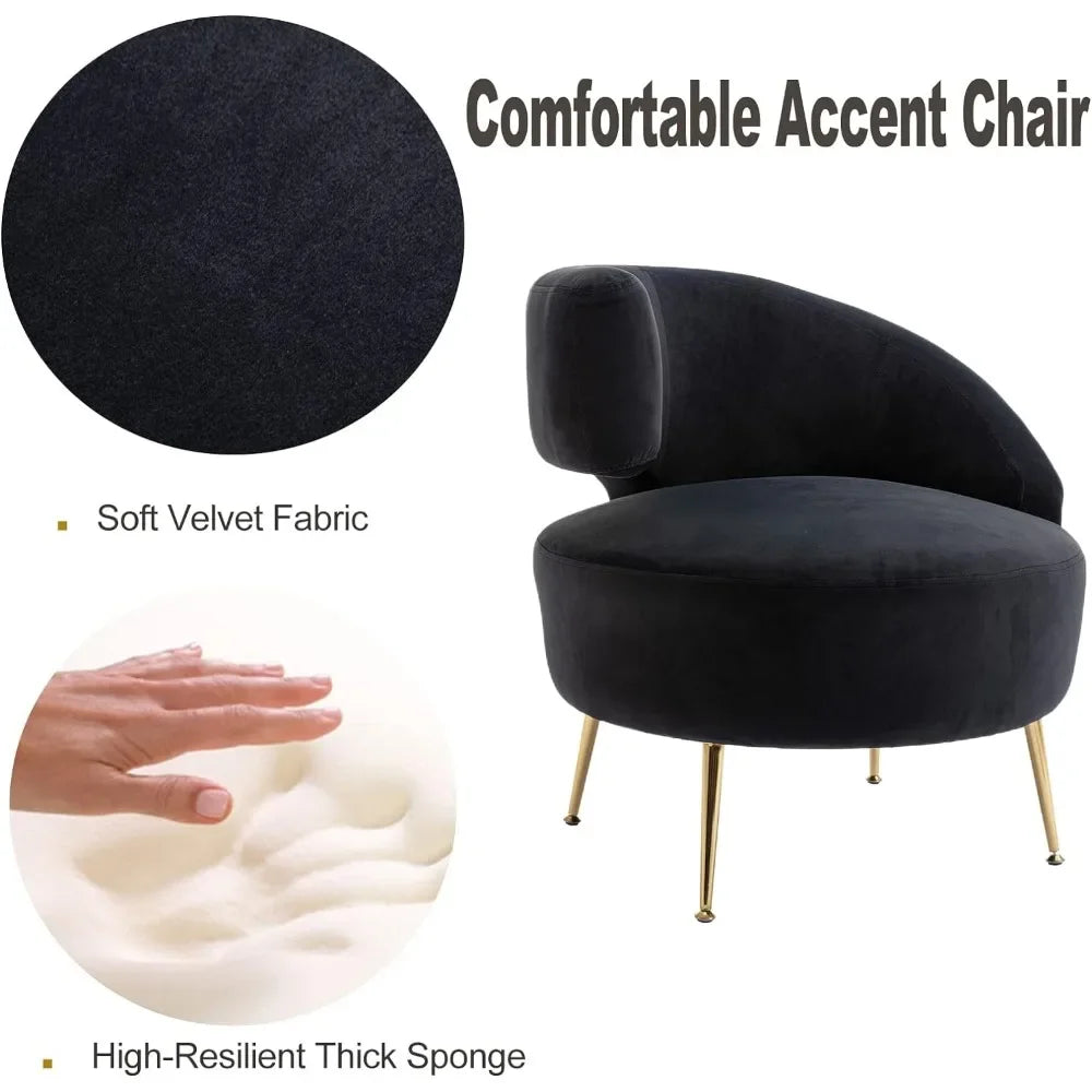 Black Accent Chair, Living Room Barrel Velvet with Golden Feet for Bedroom, Modern Club Chair, Home Furniture Morroco Chair