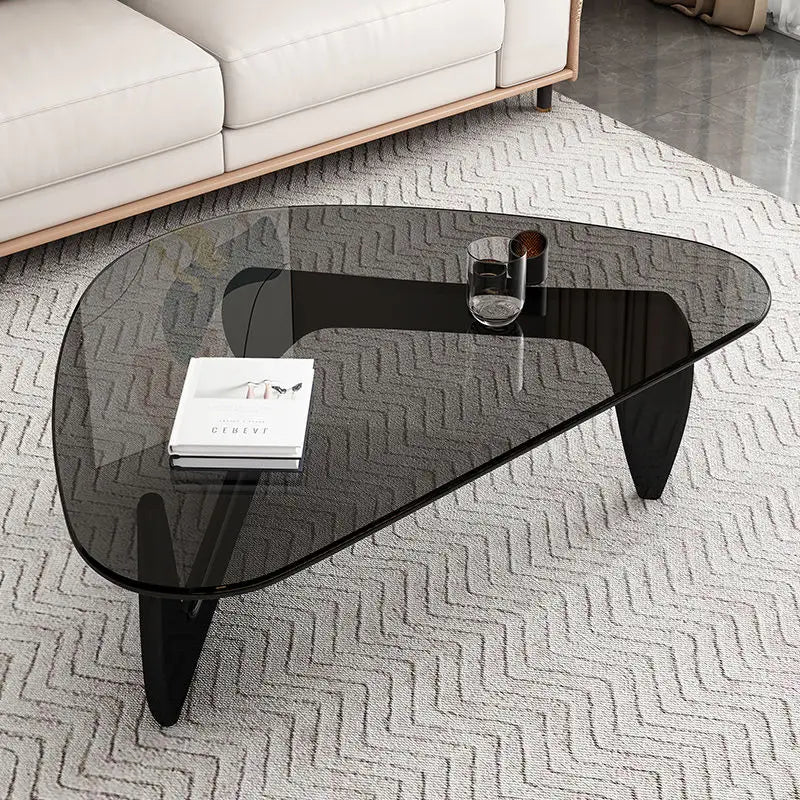 Transparent Tempered Glass Coffee Tables Oval Drop Tables Solid Wood Center Table for Living Room Modern Minimalist Tea Table