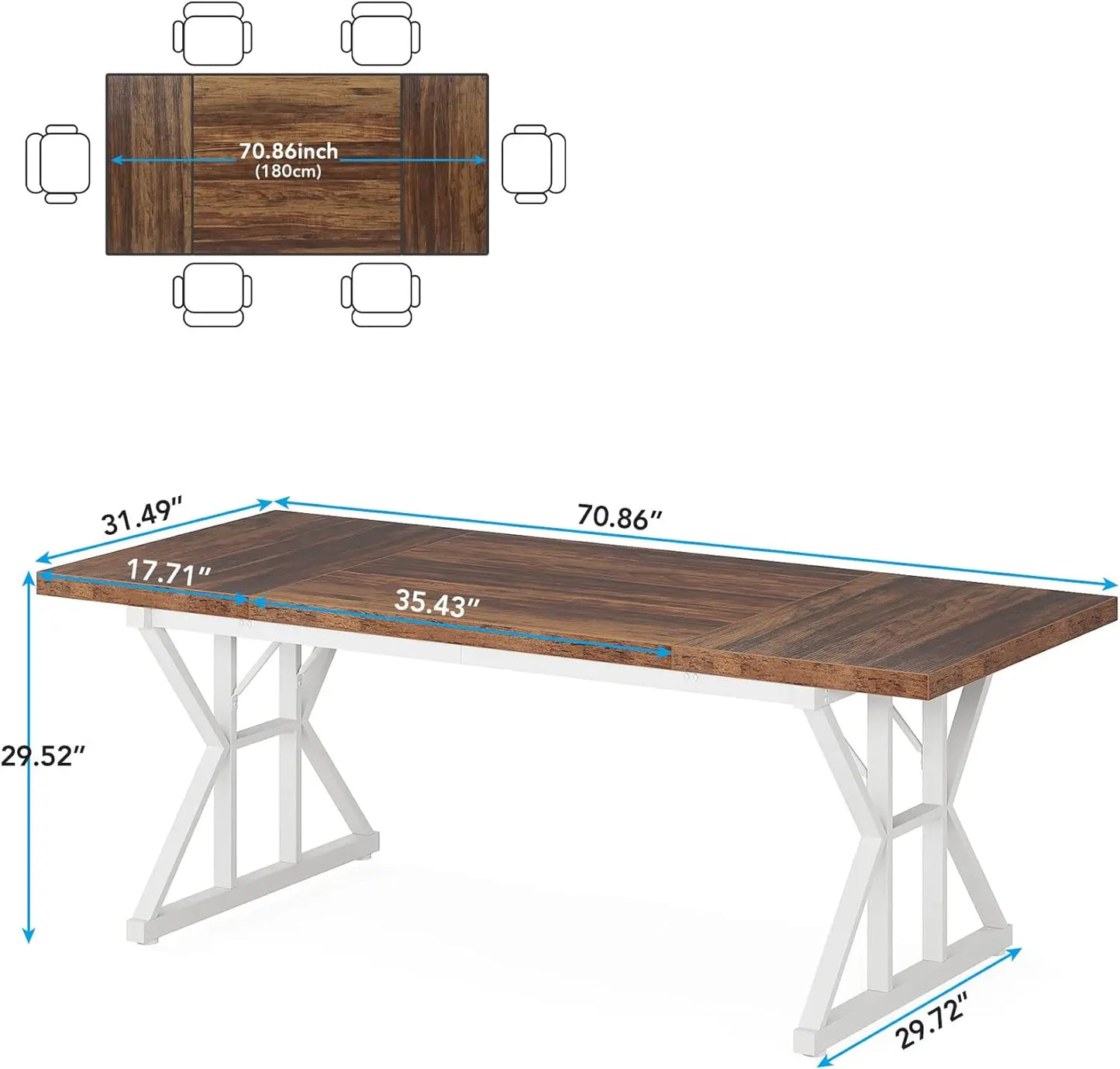 Dining Table for 6 People,70.8-Inch Rectangular Wood Dining Table,Rustic Kitchen Table with Heavy Duty Metal Legs forDining Room