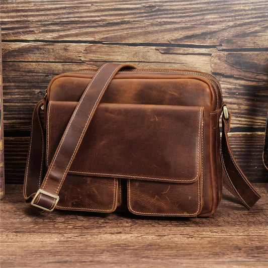 Shoulder Bag for Men Leather Vintage Crossbody Messenger Bag Business Office  Hand Bag  Sling Tote Bag  Transverse for Male