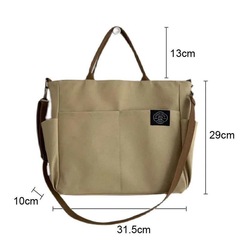 Women's Canvas Shoulder Bag Fashion Crossbody Handbag Retro Large Capacity Bags Multi Pocket Zipper Casual Tote Bags